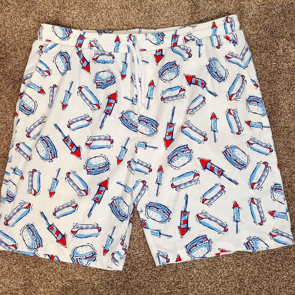 IML Isaac Morris Men's Elastic Waist Patriotic Shorts Sz LG